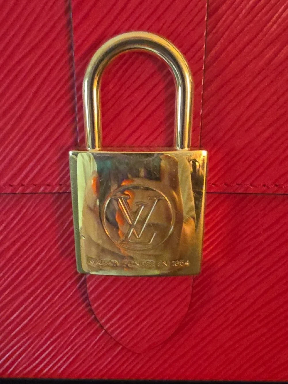 Louis Vuitton Red Epi Leather Top Handle Satchel with Gold Padlock Accent